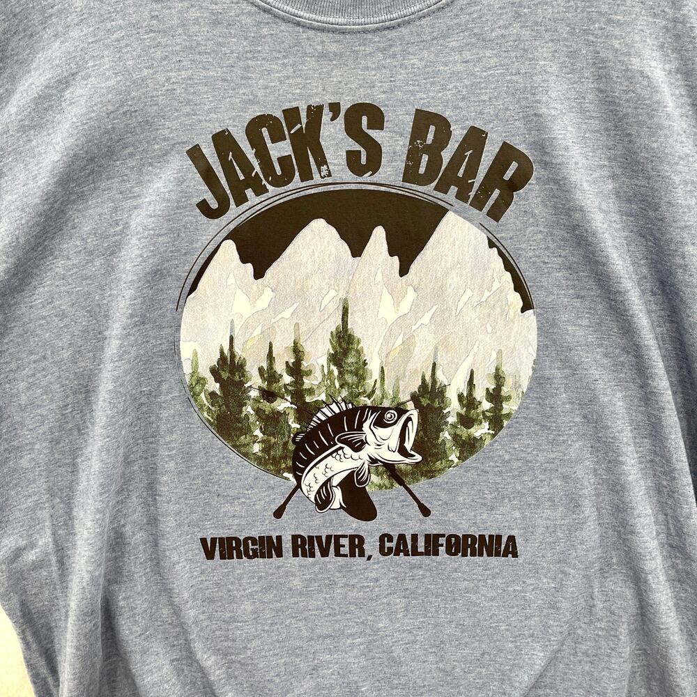 Gildan Graphic Tee XL Heather Blue Softstyle NWT Jack's Bar Virgin River Fishing - Picture 8 of 9
